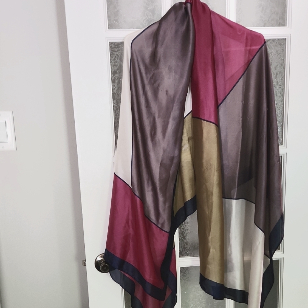 Color Block Silk Scarf-Wrap - Picture 2 of 11